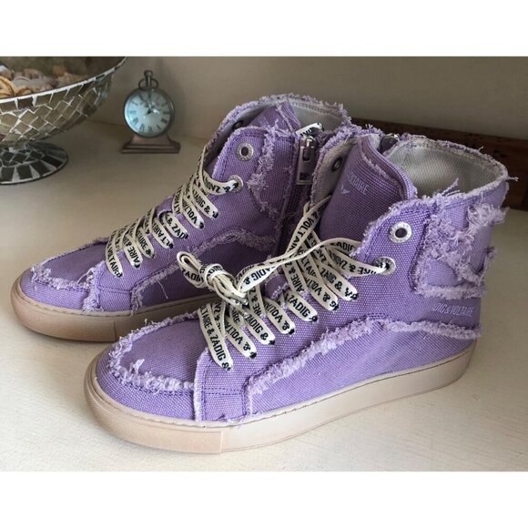 NIB ZADIG & VOLTAIRE WOMENS HIGH FLASH DISTRESSED CANVAS BOOMERANG SIZE 7 US - Picture 5 of 12